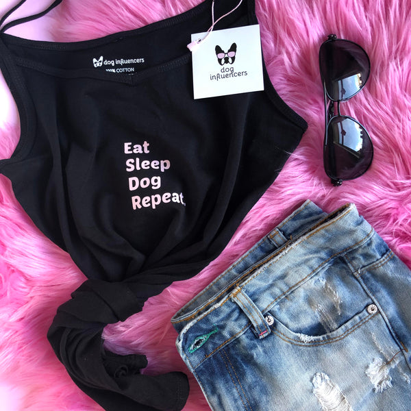 "Eat sleep dog repeat" Black Cami - Dog Influencers