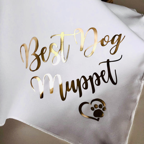 Personalised Wedding Dog Bandana - Best Dog - Customisable Name - White and Gold