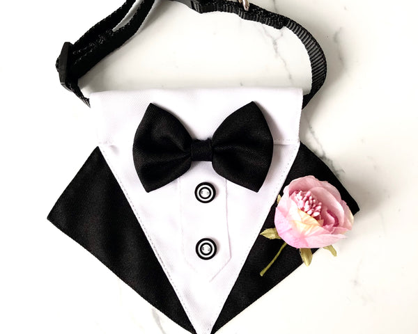 Dog Tuxedo Bandana with Flower Boutonniere - Black