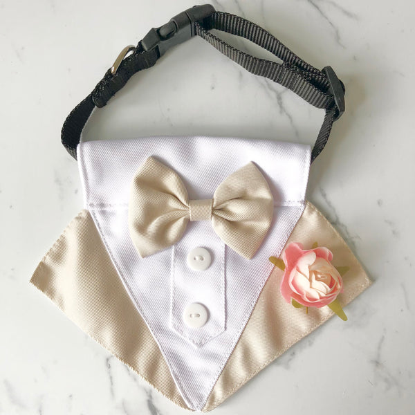 Dog Tuxedo Bandana with Flower Boutonniere - Beige