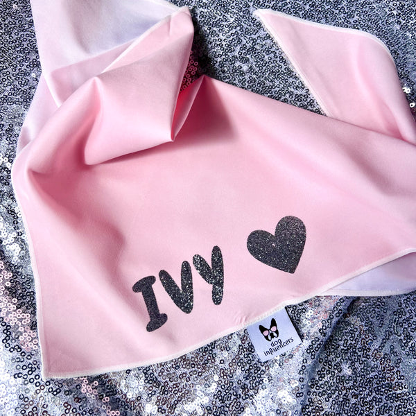 Personalised Dog Bandana with Dog Name - Pink bandana, silver glitters print
