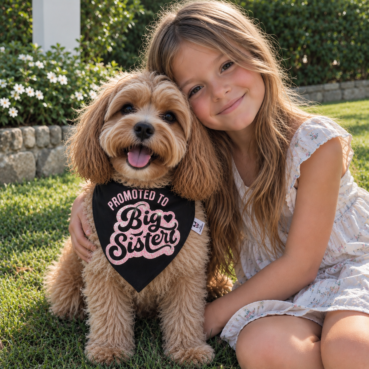 Promoted to Big Sister Dog Bandana – Black & Pink Glitter