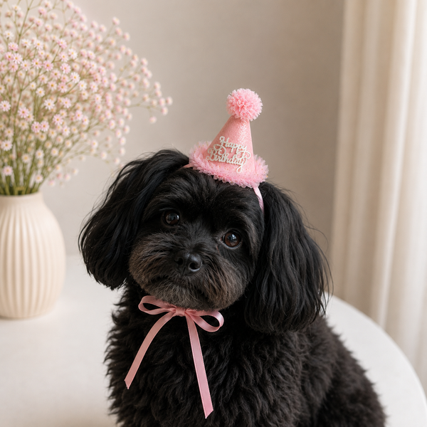 Pink Glitter Dog Birthday Hat