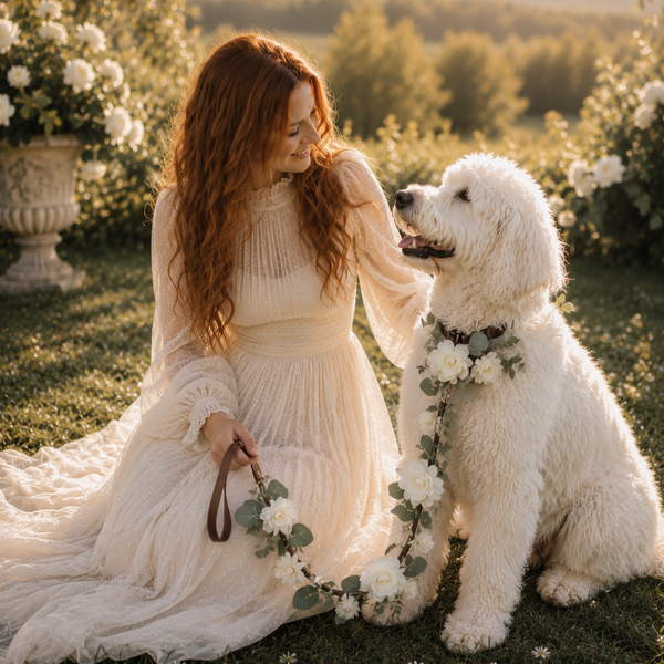 Wedding Floral Dog Leash - Dog Flower Collar and Lead -  Boho Dog Wedding Accessory