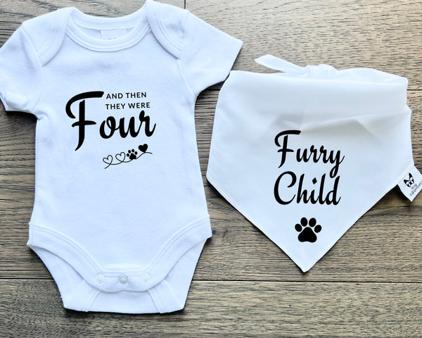 Matching Baby Onesie and Dog Bandana Pregnancy Announcement - And then they were four