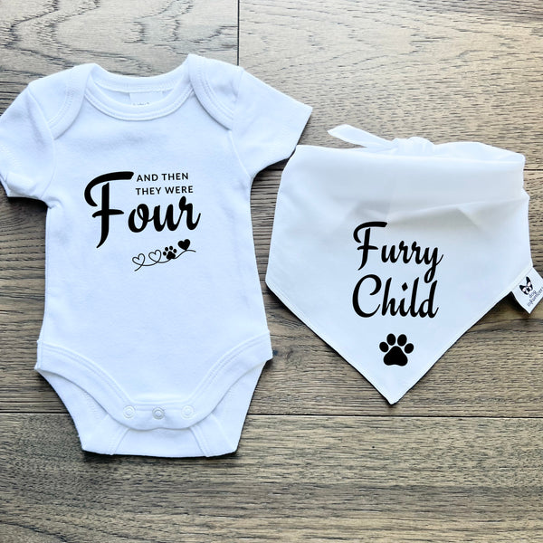 Matching Baby Onesie and Dog Bandana Pregnancy Announcement - And then they were four