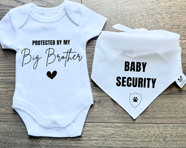 Matching Baby Onesie and Dog Bandana Pregnancy Announcement - Baby Security Big Brother