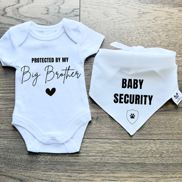 Matching Baby Onesie and Dog Bandana Pregnancy Announcement - Baby Security Big Brother