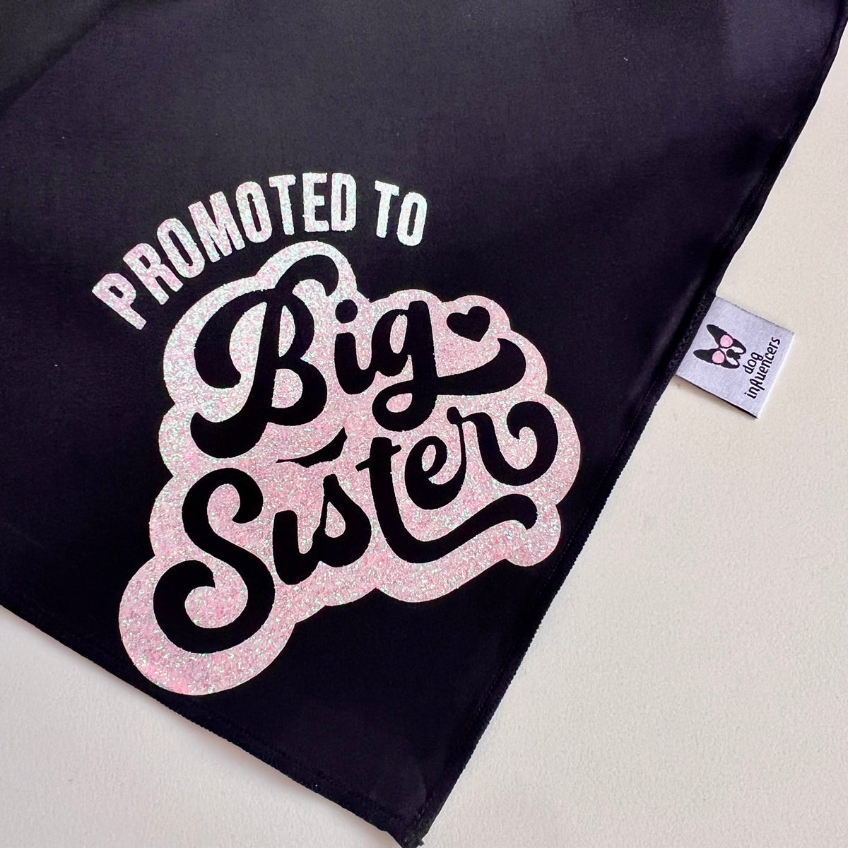 Promoted to Big Sister Dog Bandana – Black & Pink Glitter