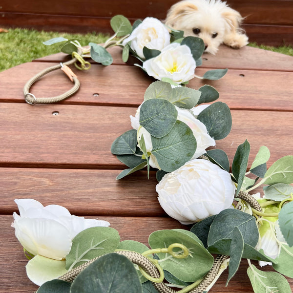 Wedding Floral Dog Leash - Dog Flower Collar and Lead -  Boho Dog Wedding Accessory