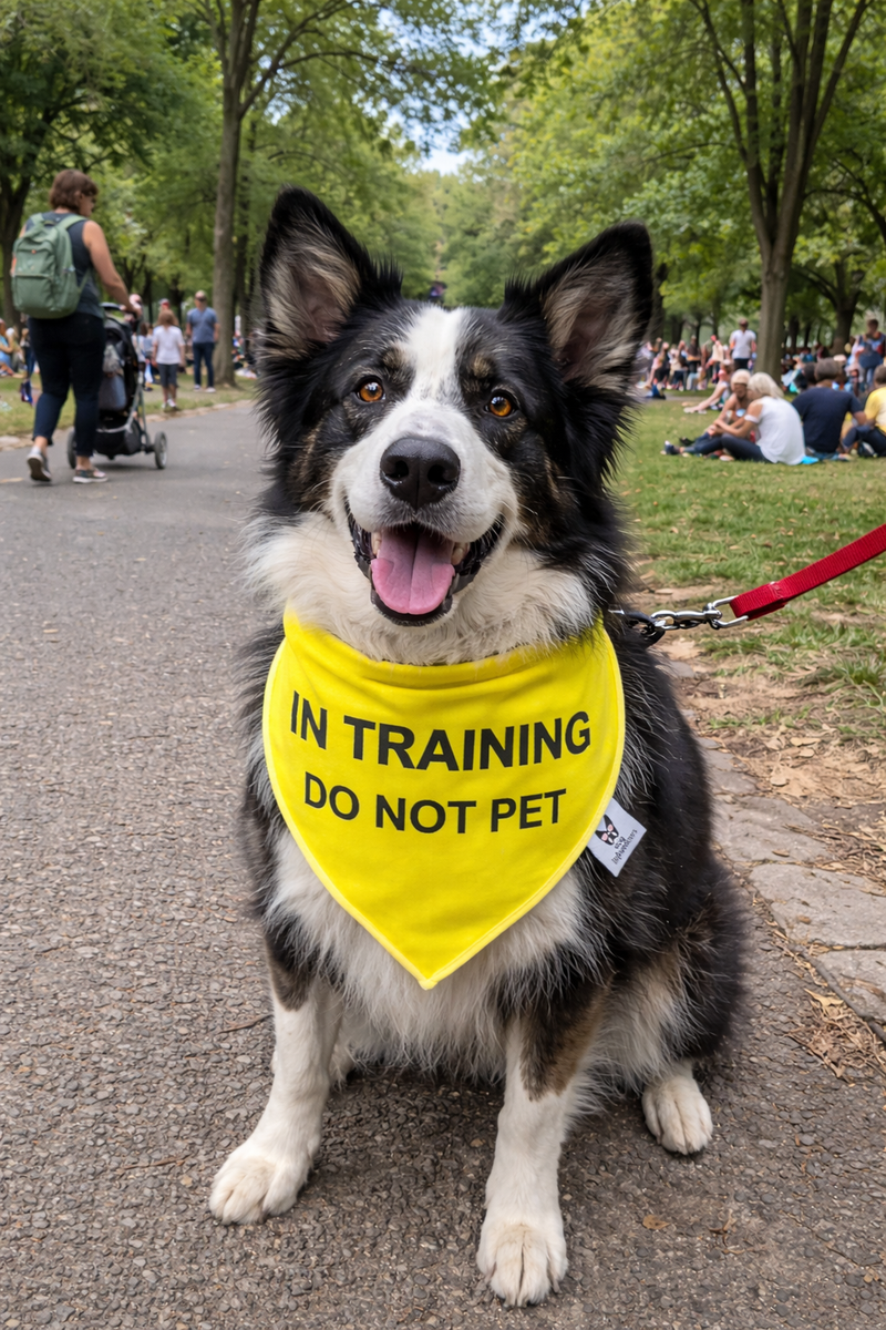 Warning Dog Bandana - In Training, Do Not Pet - Yellow