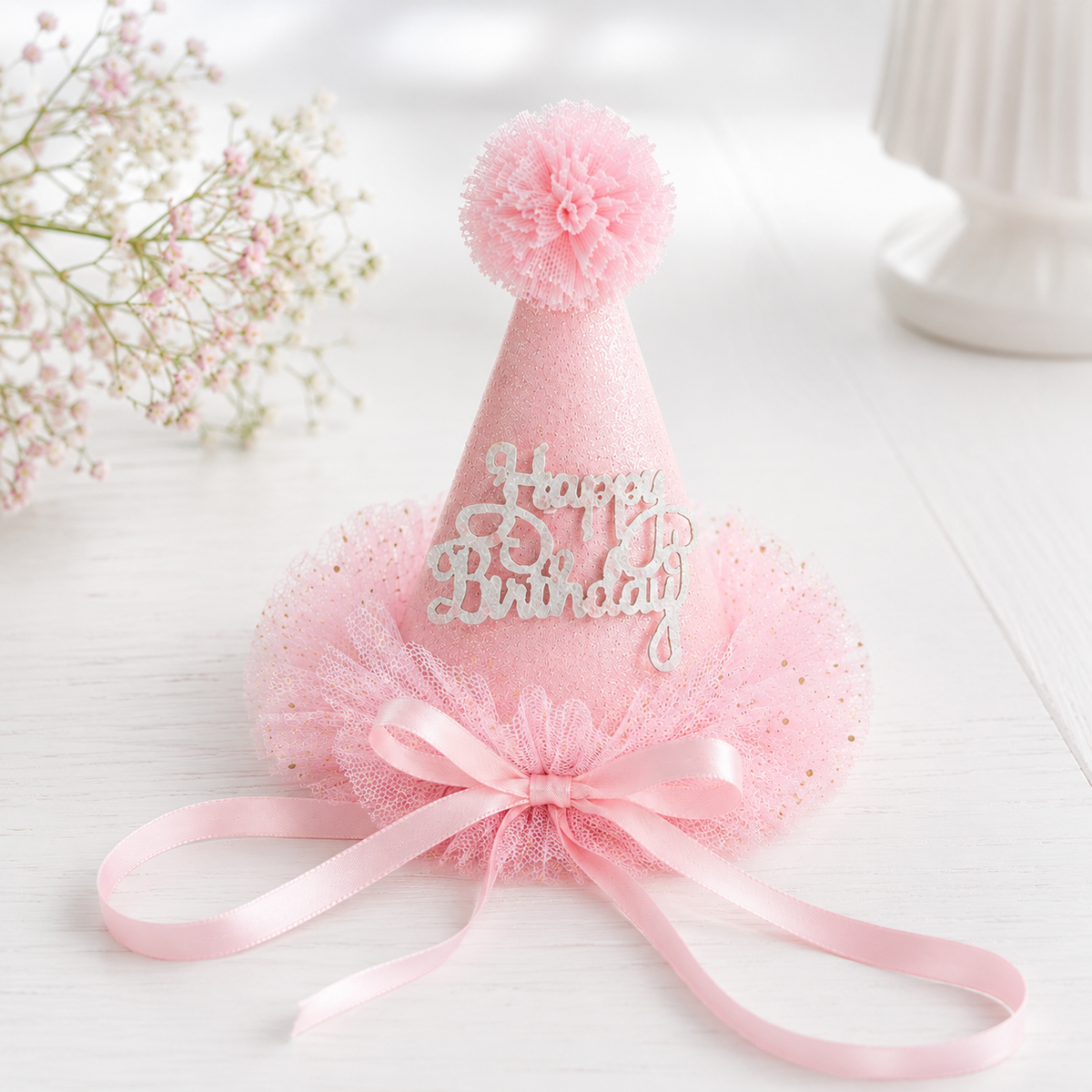 Pink Glitter Dog Birthday Hat