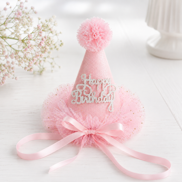 Pink Glitter Dog Birthday Hat