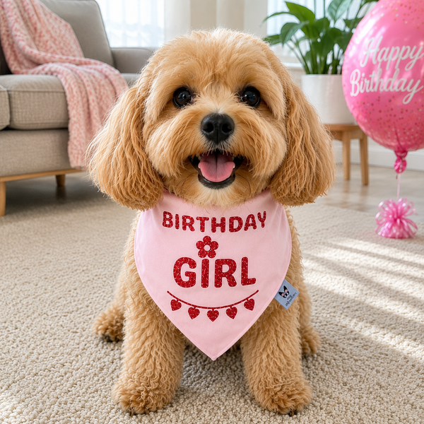 Birthday Girl Dog Bandana, Red Glitter Birthday Bandana for Dogs