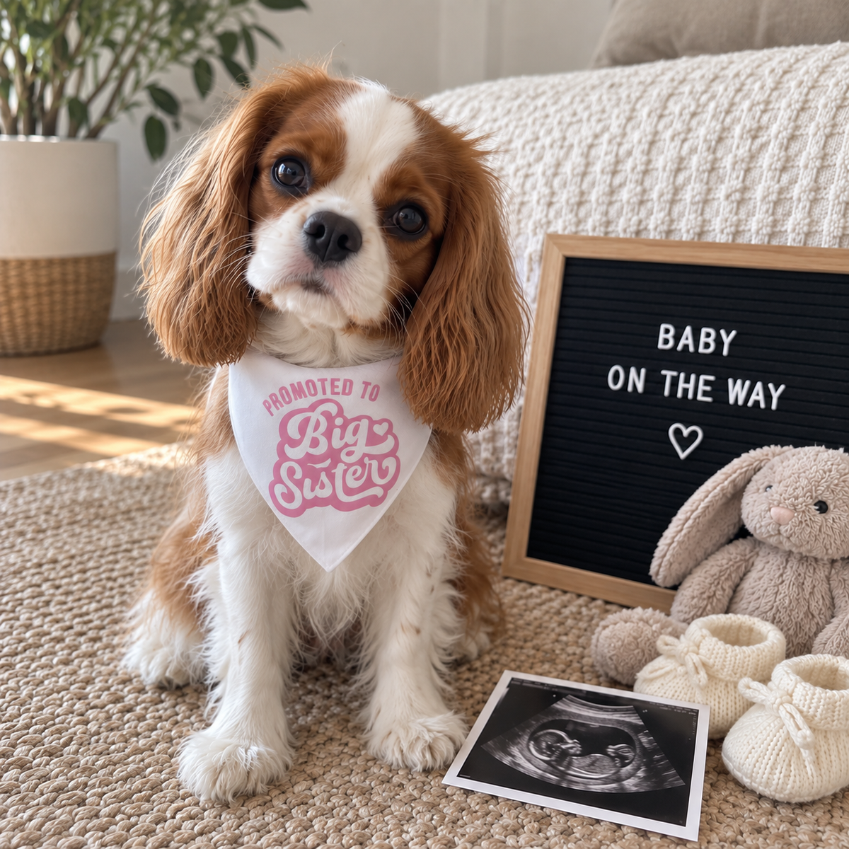 Promoted to Big Sister Dog Bandana – White & Pink