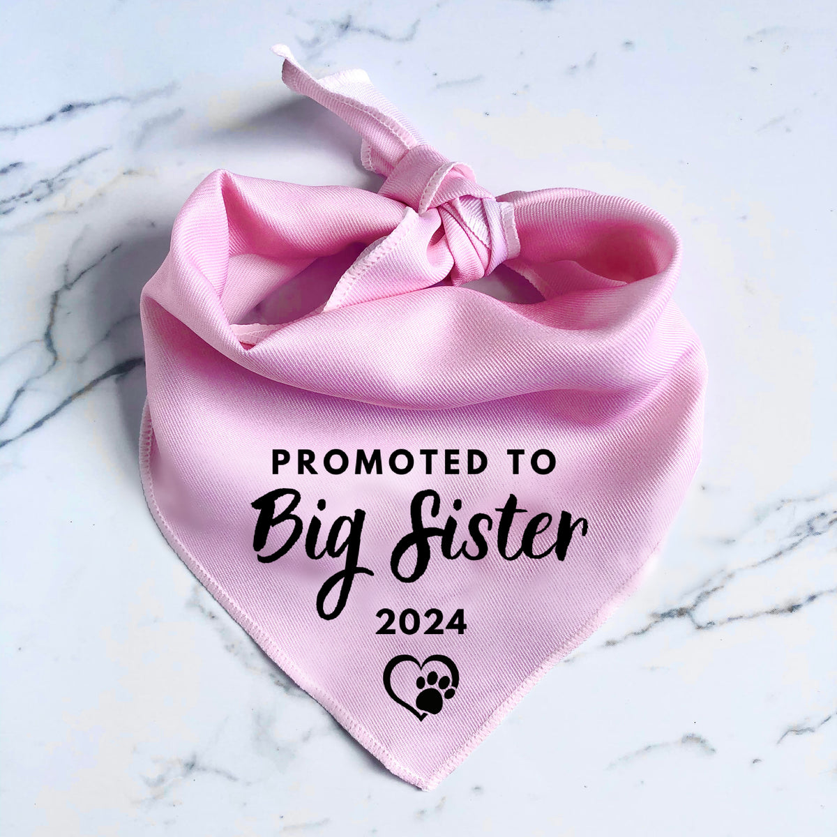 Pregnancy Announcement Dog Bandana - Customisable Due Date - Big Sister - Pink
