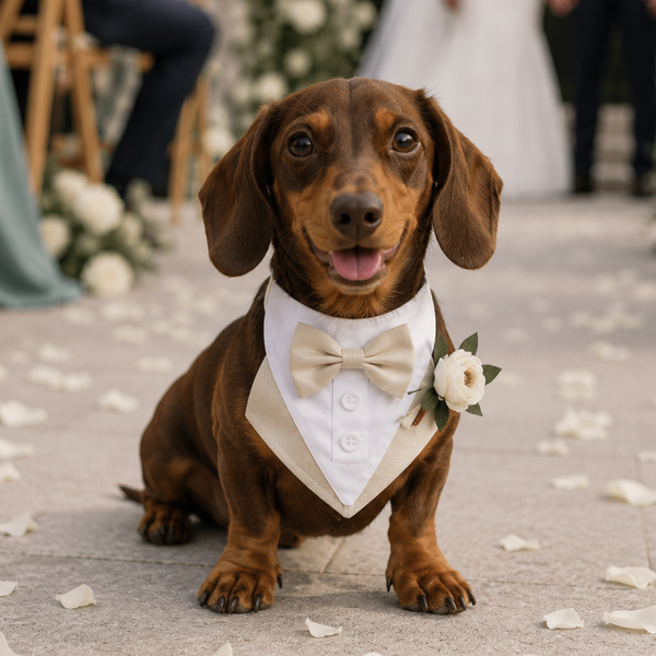 Dog Tuxedo Bandana with Flower Boutonniere - Beige
