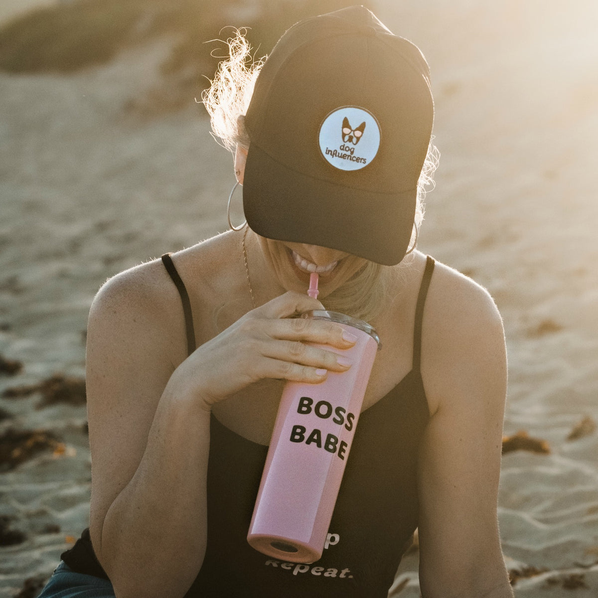 "Boss Babe" Pink Stainless Steel Skinny Tumbler - Dog Influencers