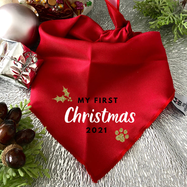 Christmas Dog Bandana - My First Christmas - Red Puppy Bandana - All Sizes