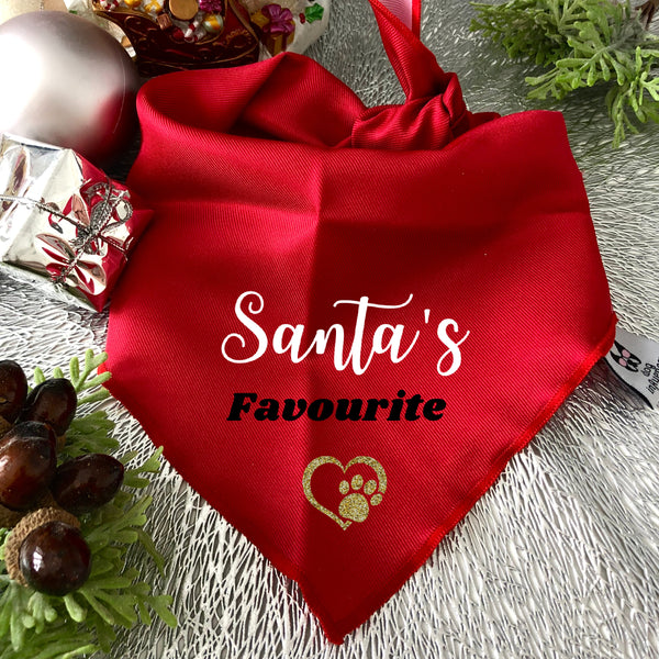 Christmas Dog Bandana - Santa's Favourite - Red Bandana - All Sizes
