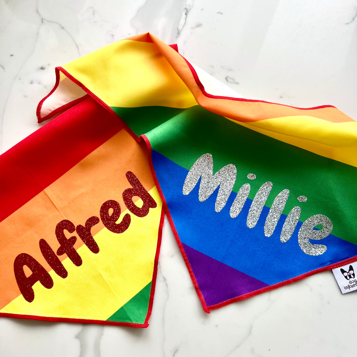 Personalised Dog Bandana with Dog Name - Rainbow bandana, Glitters Print