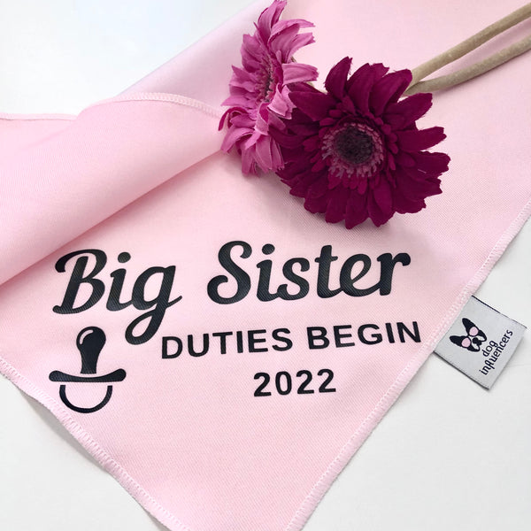 Pregnancy Announcement Dog Bandana - Customisable Due Date - Big Sister