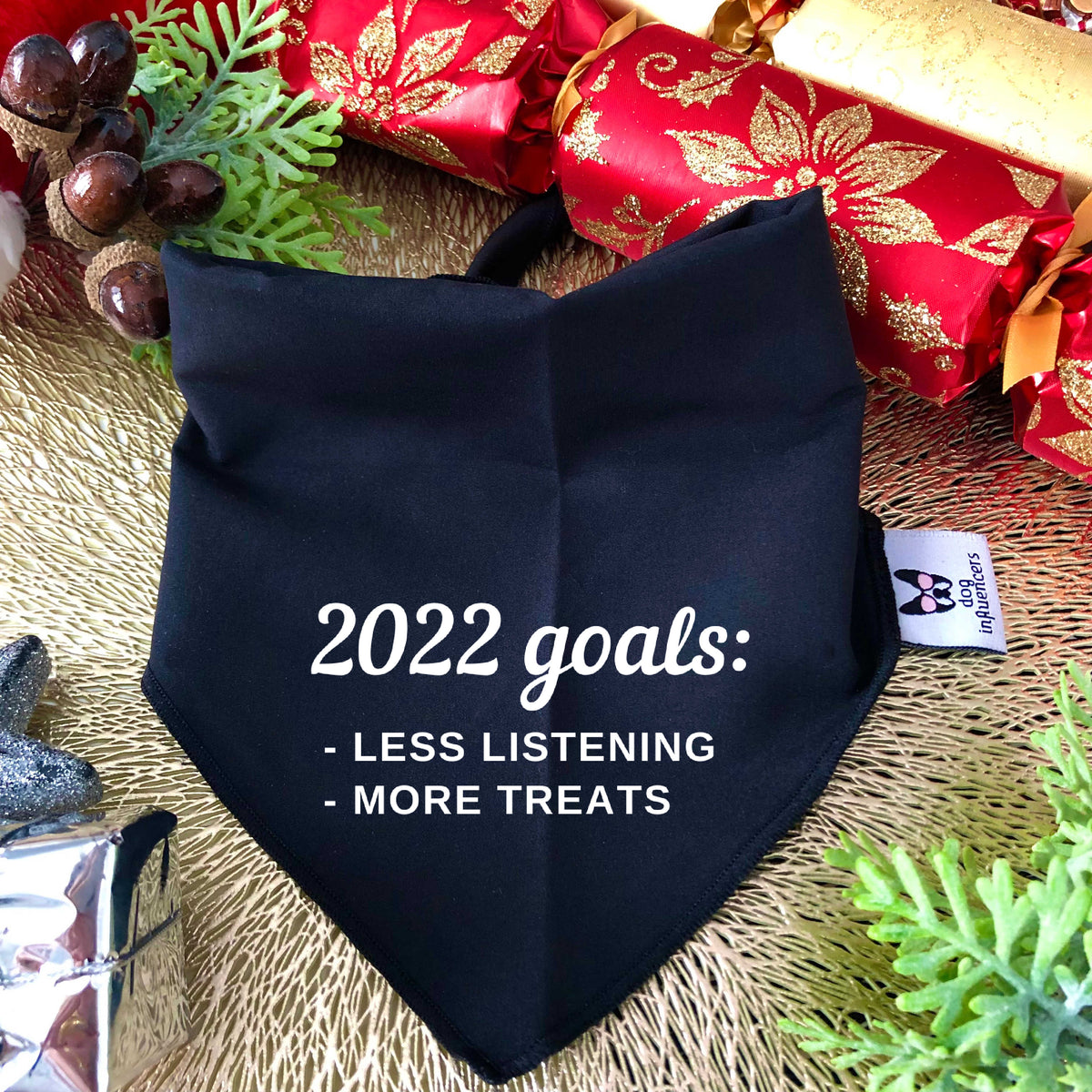New Year Dog Bandana - 2022 Goals - Black & White Bandana - All Sizes