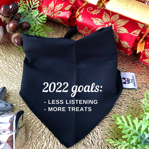 New Year Dog Bandana - 2022 Goals - Black & White Bandana - All Sizes