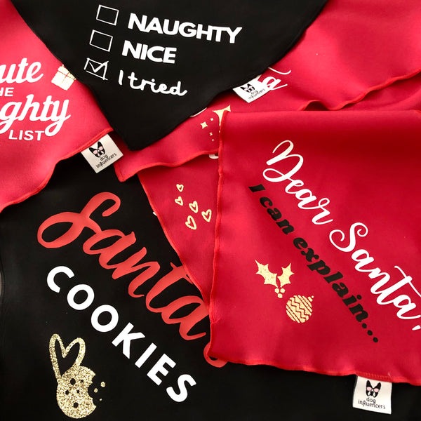 Christmas Dog Bandana - Naughty, Nice, I tried - Black & White Bandana - All Sizes