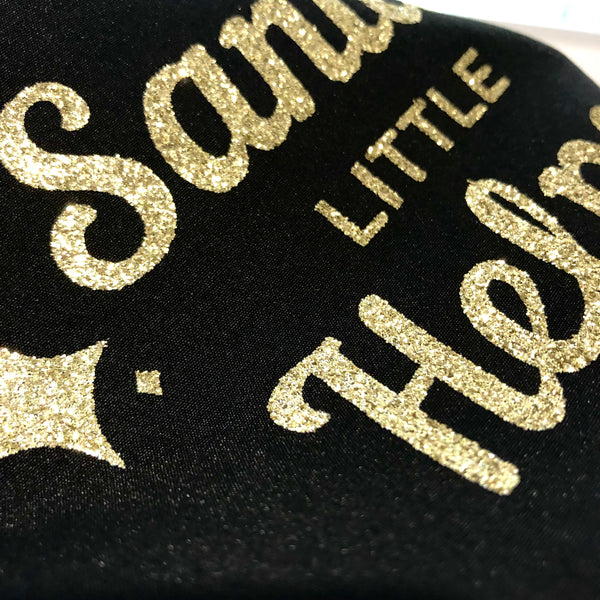 Christmas Dog Bandana - Santa's Little Helper - Gold Glitter on Black Bandana - All Sizes