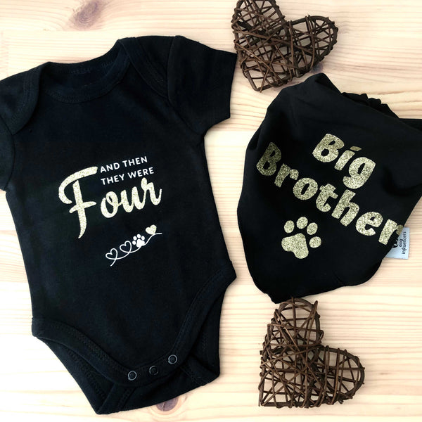 Matching Baby Onesie and Dog Bandana Pregnancy Announcement -  And then they were 4 - Big Brother