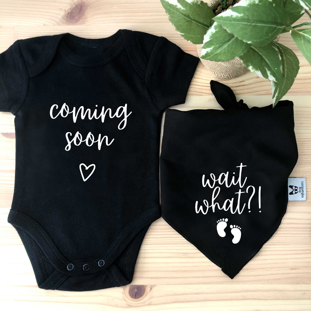 Matching Baby Onesie and Dog Bandana Pregnancy Announcement - Coming Soon