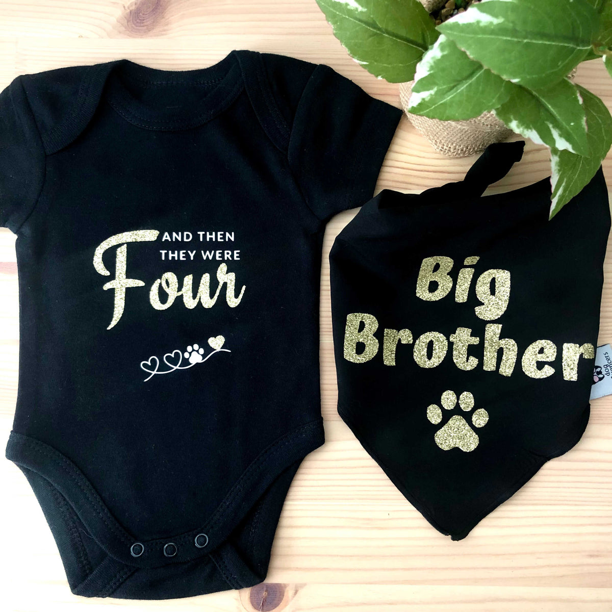Matching Baby Onesie and Dog Bandana Pregnancy Announcement -  And then they were 4 - Big Brother
