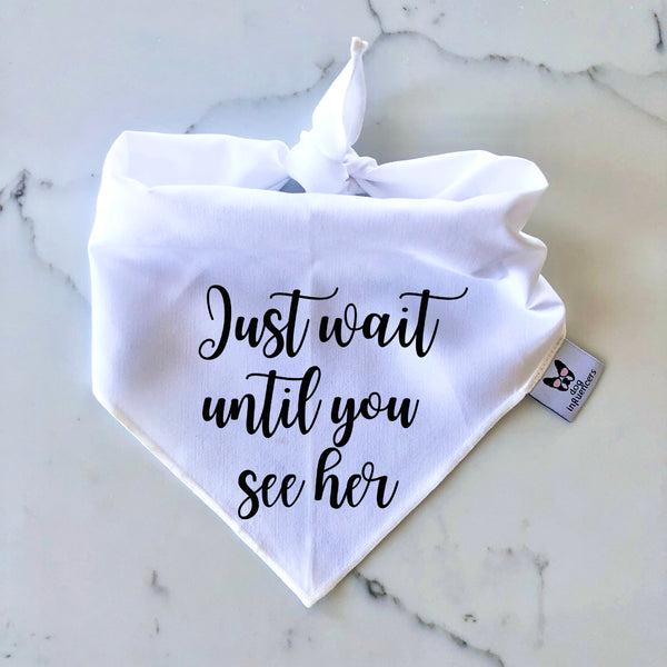 Wedding Dog Bandana, "Just Wait Until You See Her", Dog Ring Bearer Outfit