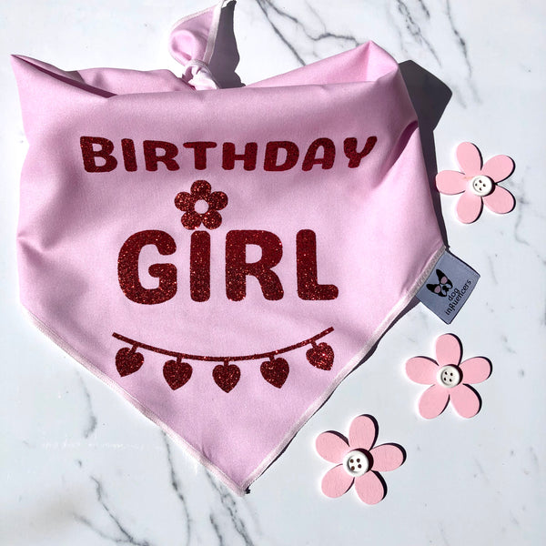 Birthday Dog Bandana, "Birthday Girl", Birthday Party Female Dog Bandana, Pink