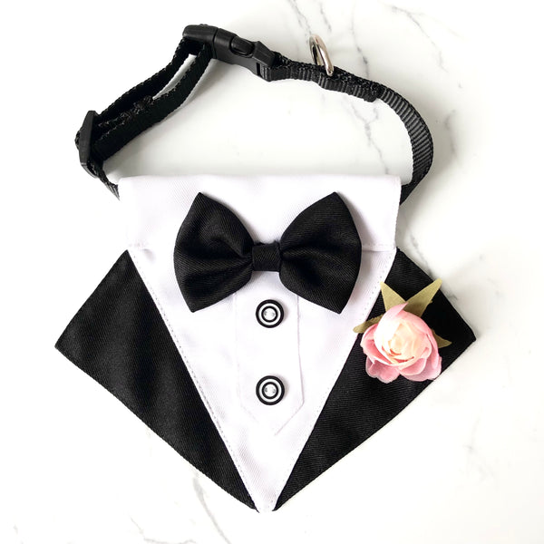 Dog Tuxedo Bandana with Flower Boutonniere - Black