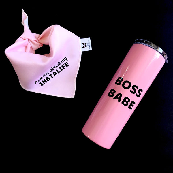"Boss Babe" Pink Stainless Steel Skinny Tumbler - Dog Influencers
