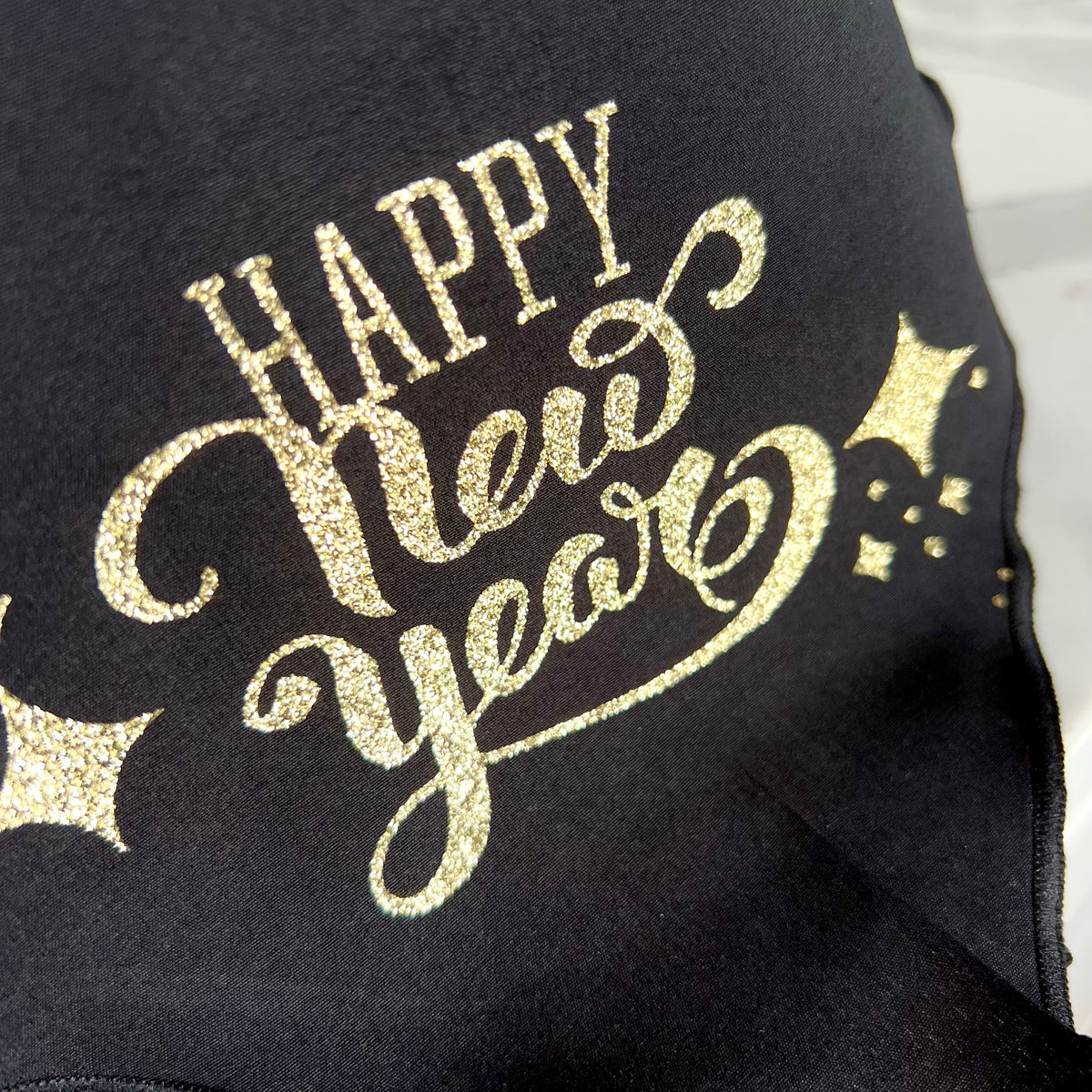 New Year Dog Bandana - Happy New Year - Black & Gold Glitter Bandana - All Sizes