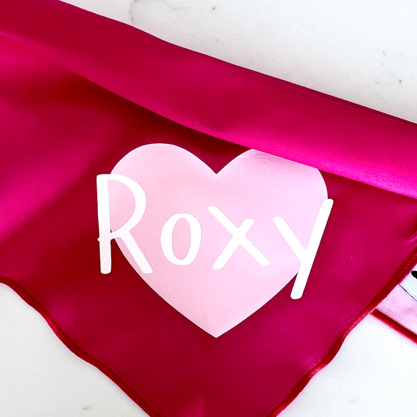 Personalised Dog Bandana with Dog Name - Custom Red & Pink Dog  Heart Scarf