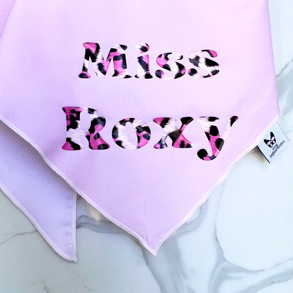 Personalised Dog Bandana with Dog Name - Pink bandana, leopard print