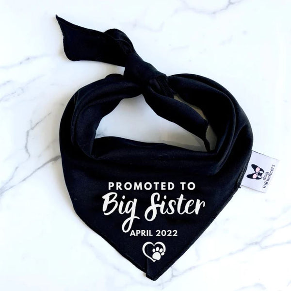 Custom Due Date Big Sister Dog Bandana