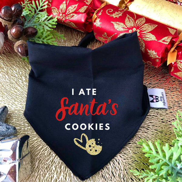 Christmas Dog Bandana - I Ate Santa's Cookies - Black Bandana - All Sizes