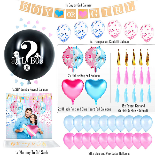 Gender Reveal Decorations Party Kit -120 pieces for 24 Guests