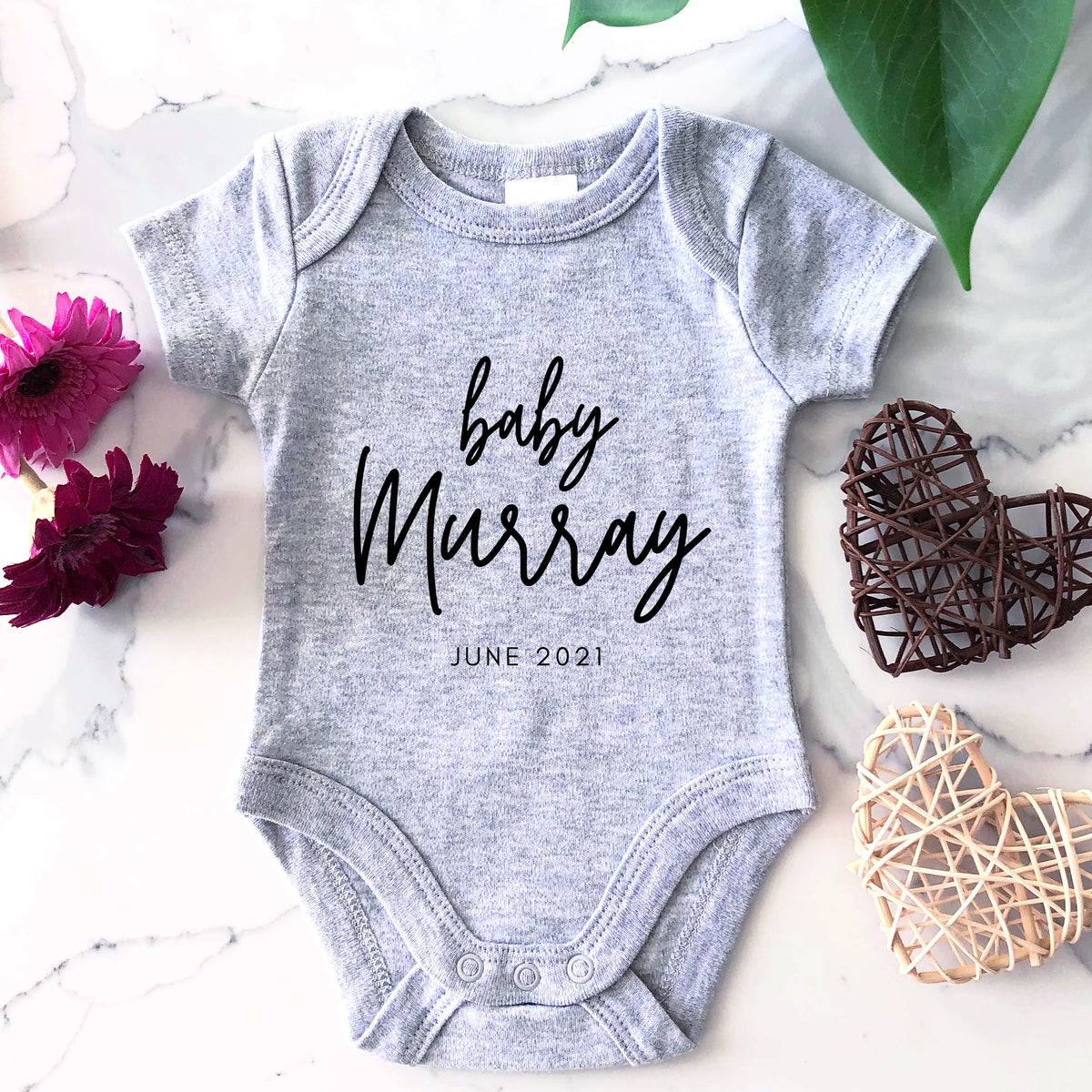 Pregnancy Announcement Baby Onesie - Custom Name and Due Date