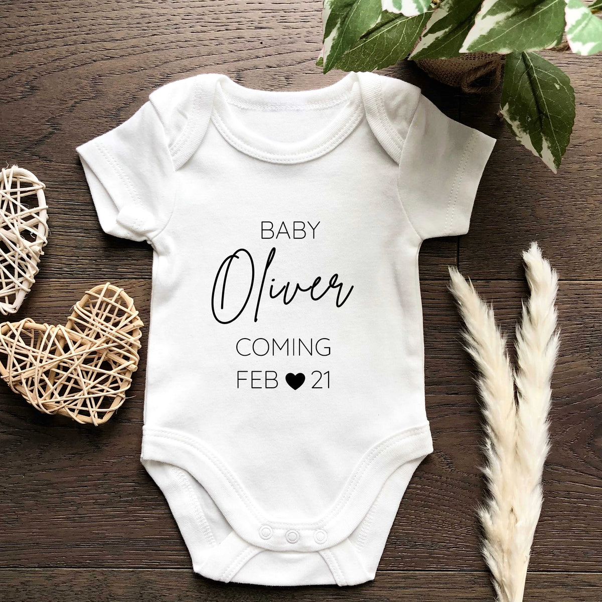 Pregnancy Announcement Baby Onesie - Custom Name and Due Date