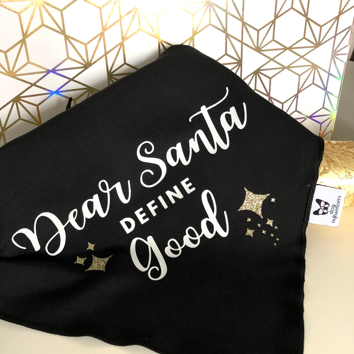 Christmas Dog Bandana - Dear Santa Define Good - Black & White Bandana - All Sizes